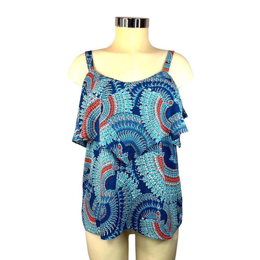 Abbeline Women’s Top Cold Shoulder spaghetti Straps Ruffle Paisley